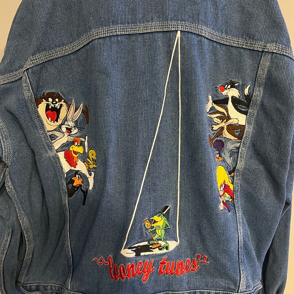 Vintage Warner Bros Studio Store LOONEY TUNES Denim Jacket Blue Size Large XXL
